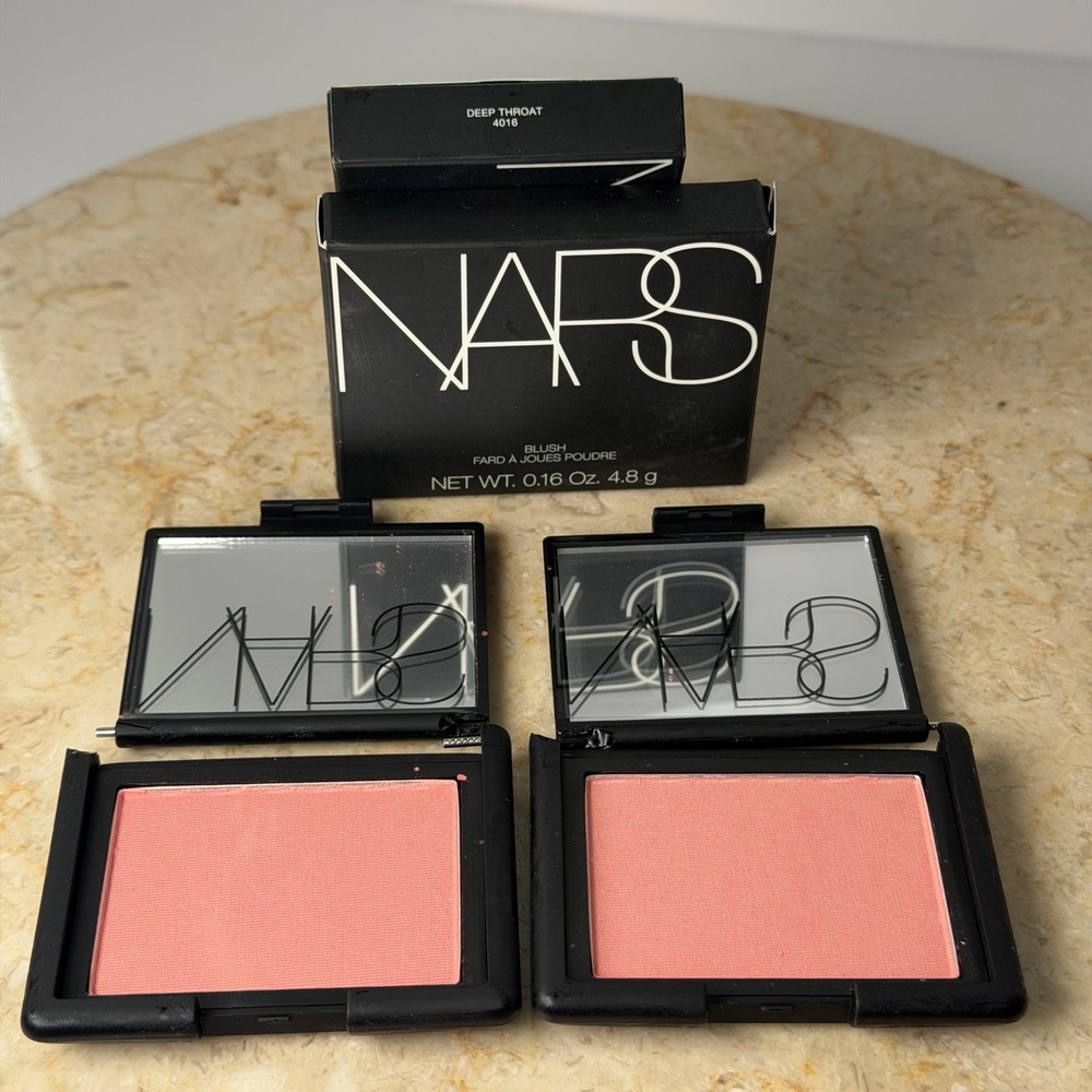 NARS Powder Blush 0.16oz Deep Throat Peachy Pink Shimmer Lot of 2 READ Talc